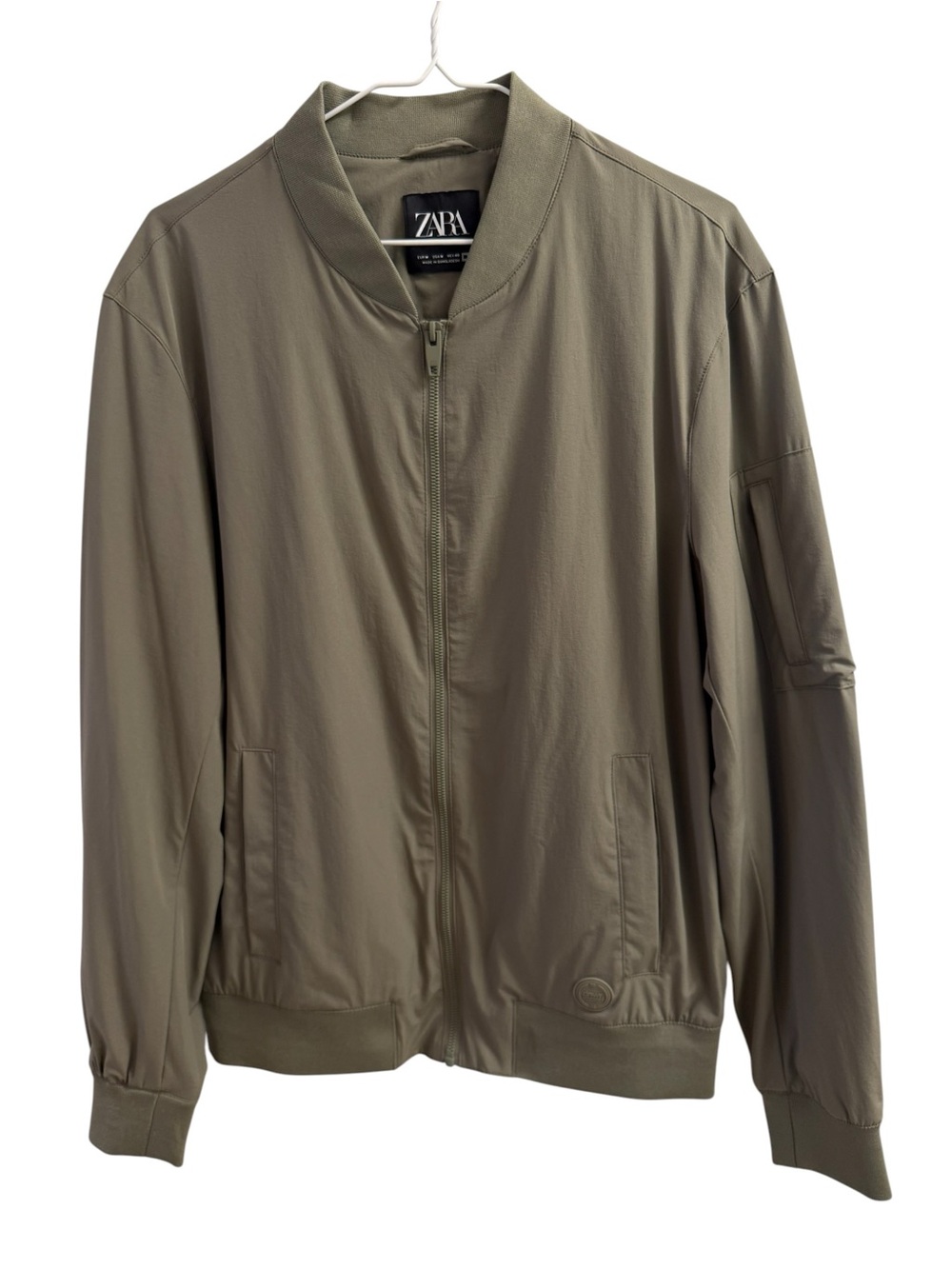 ZARA Men's Olive Green Lightweight Bomber Jacket Full Zip Size Medium M